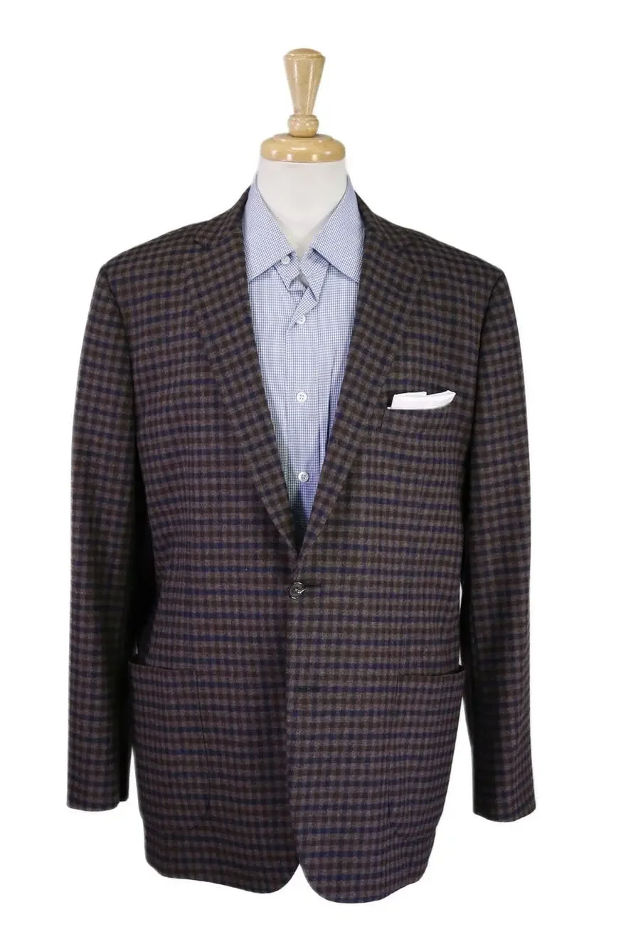 Brooks Brothers Fitzgerald Brown Navy Check Flannel Patch Pocket Blazer 44R